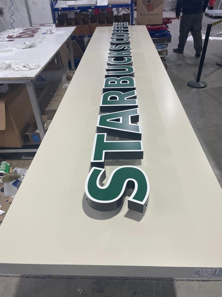 Starbucks channel letter sign being fabricated in the AMS shop