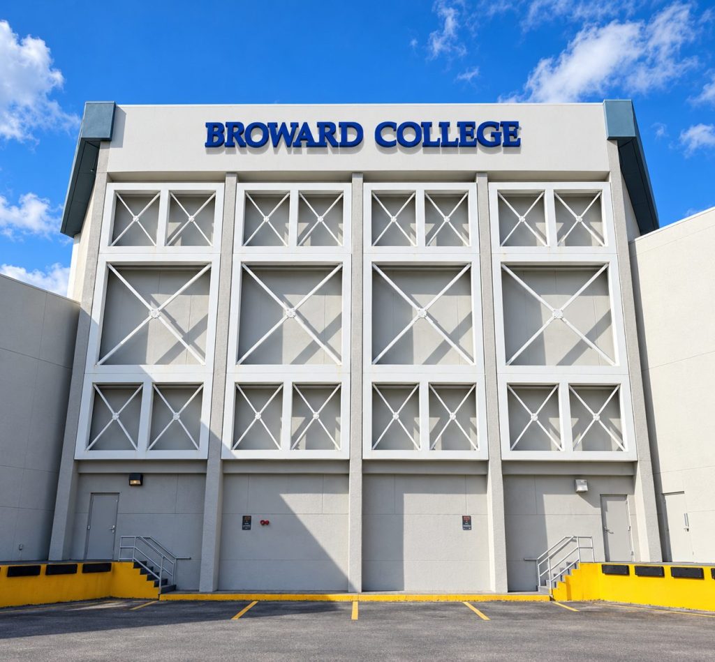 Broward College building facade under a Florida sky