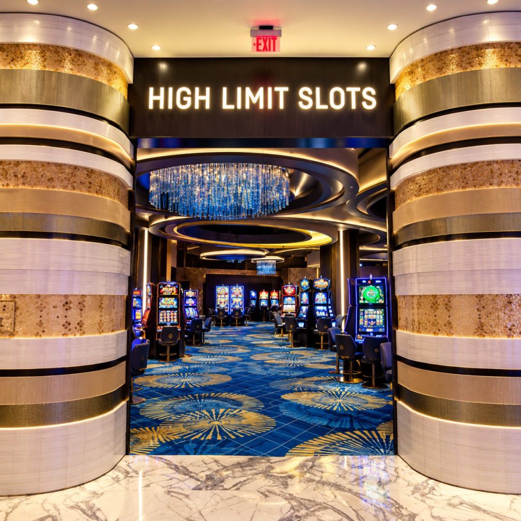 High Limit Slots illuminated slim channel letters at a casino entrance