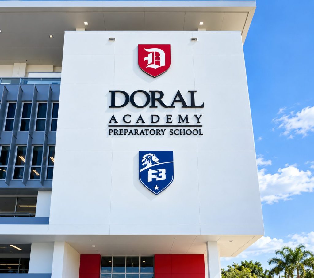 Doral Academy Preparatory School facade with channel letters and sign boxes