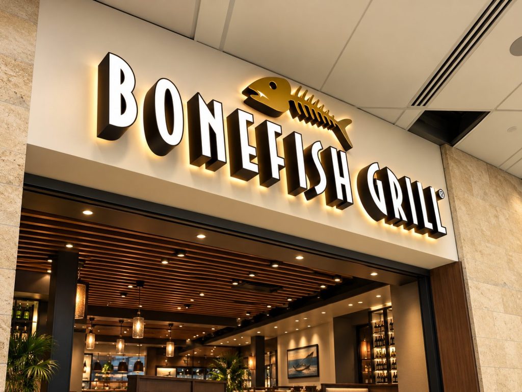 Bonefish Grill entrance with illuminated channel letters