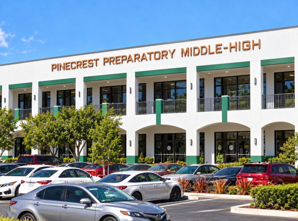 Pinecrest Preparatory Middle-High School building with channel letters