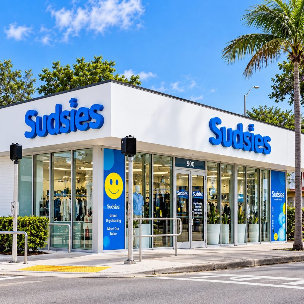 Sudsies corner storefront with channel letters