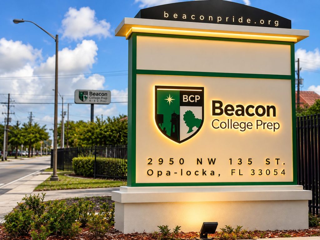 Beacon College Prep illuminated monument sign