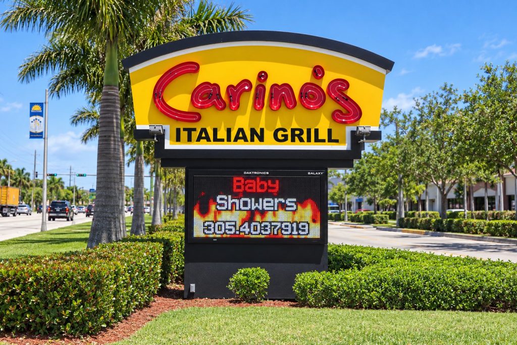 Carino's Italian Grill monument sign with electronic message center