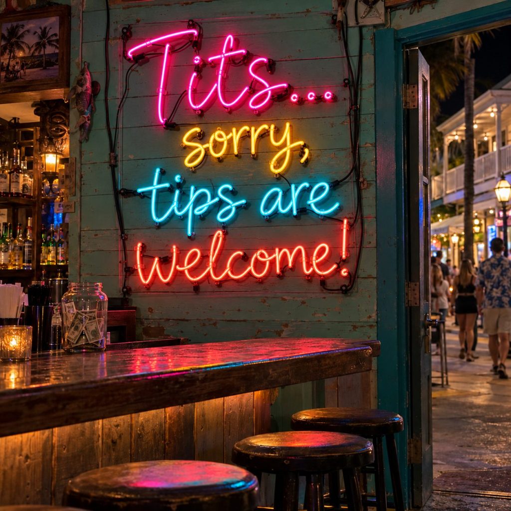 Hand-bent neon sign at a Key West bar