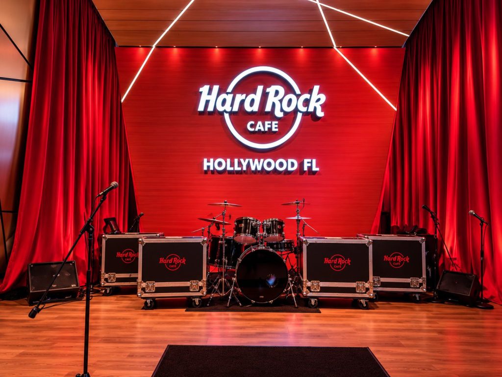 Hard Rock Café Hollywood stage with illuminated channel letters