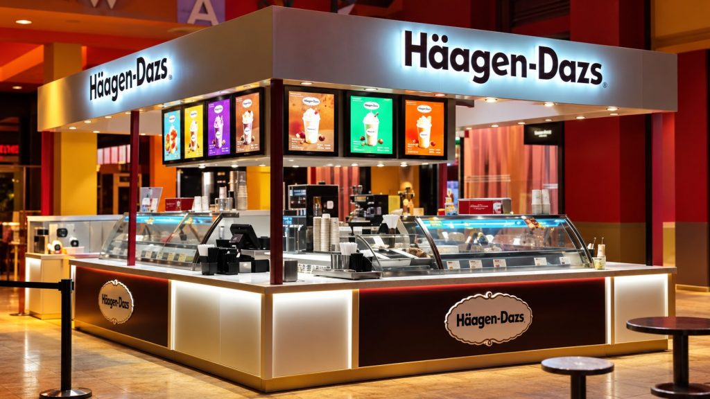 Illuminated Häagen-Dazs kiosk signage at Dolphin Mall
