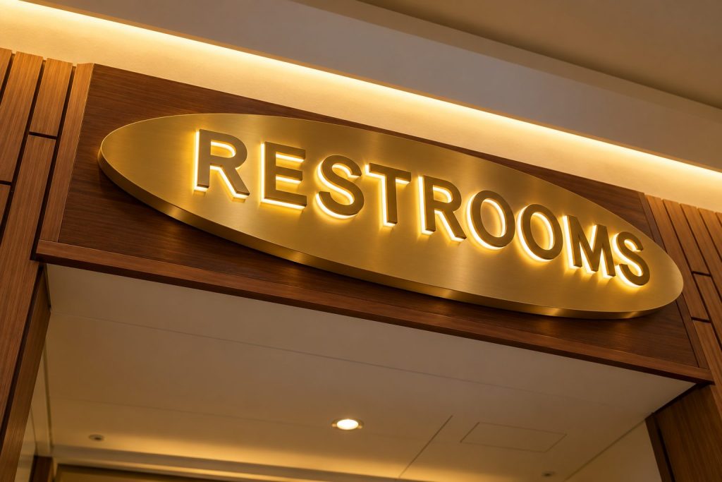 Illuminated cabinet with push-through letters