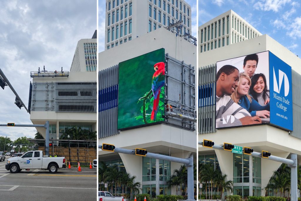 LED display installation at Miami Dade College