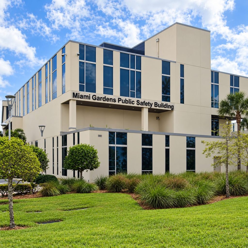 Miami Gardens Public Safety Building with exterior signage