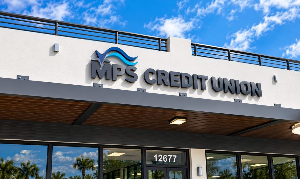 Credit union facade with reverse channel letters