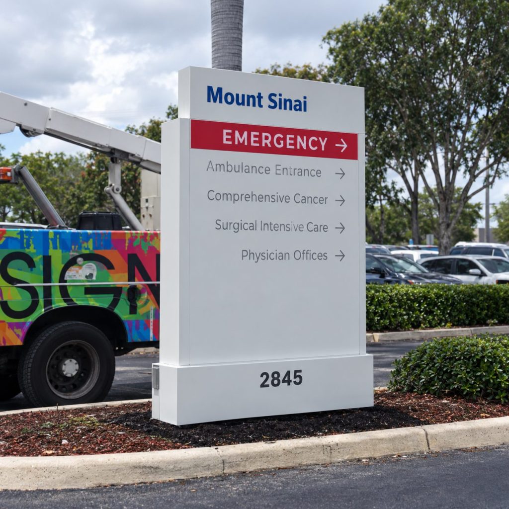 Mount Sinai Emergency monument and wayfinding sign