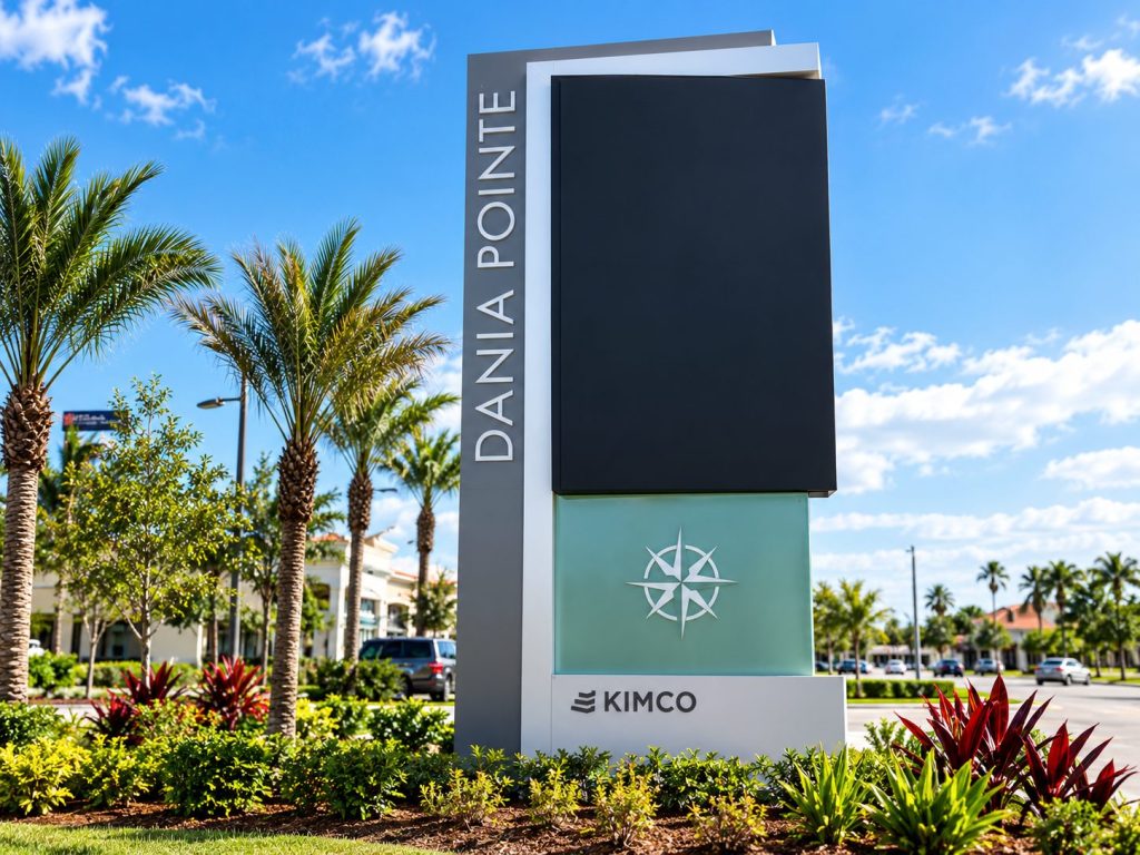 Dania Pointe monument sign with an electronic message center
