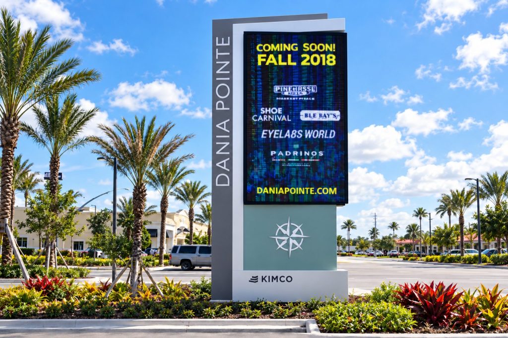 Dania Pointe monument sign with restored LED signage