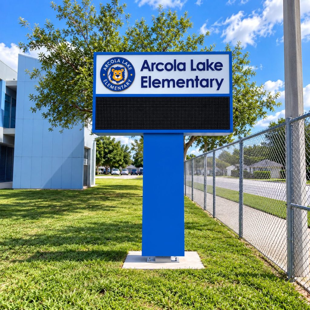 Arcola Lake Elementary monument sign with electronic message center