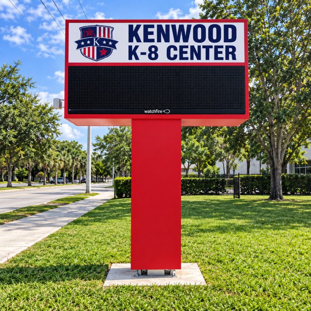 Kenwood K-8 Center marquee sign with electronic message center