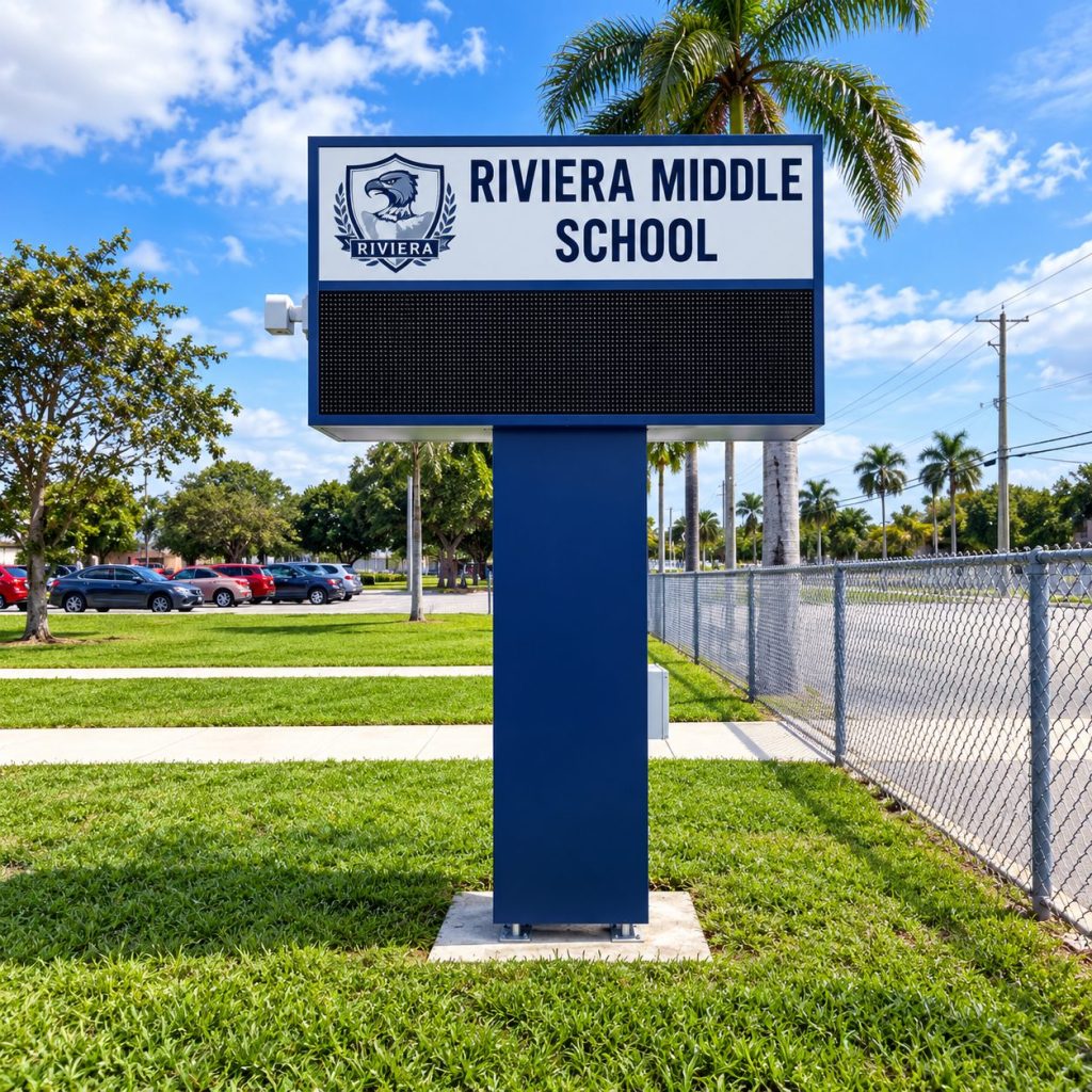 Riviera Middle School marquee sign with electronic message center