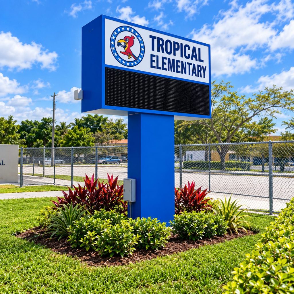 Tropical Elementary monument sign with electronic message center