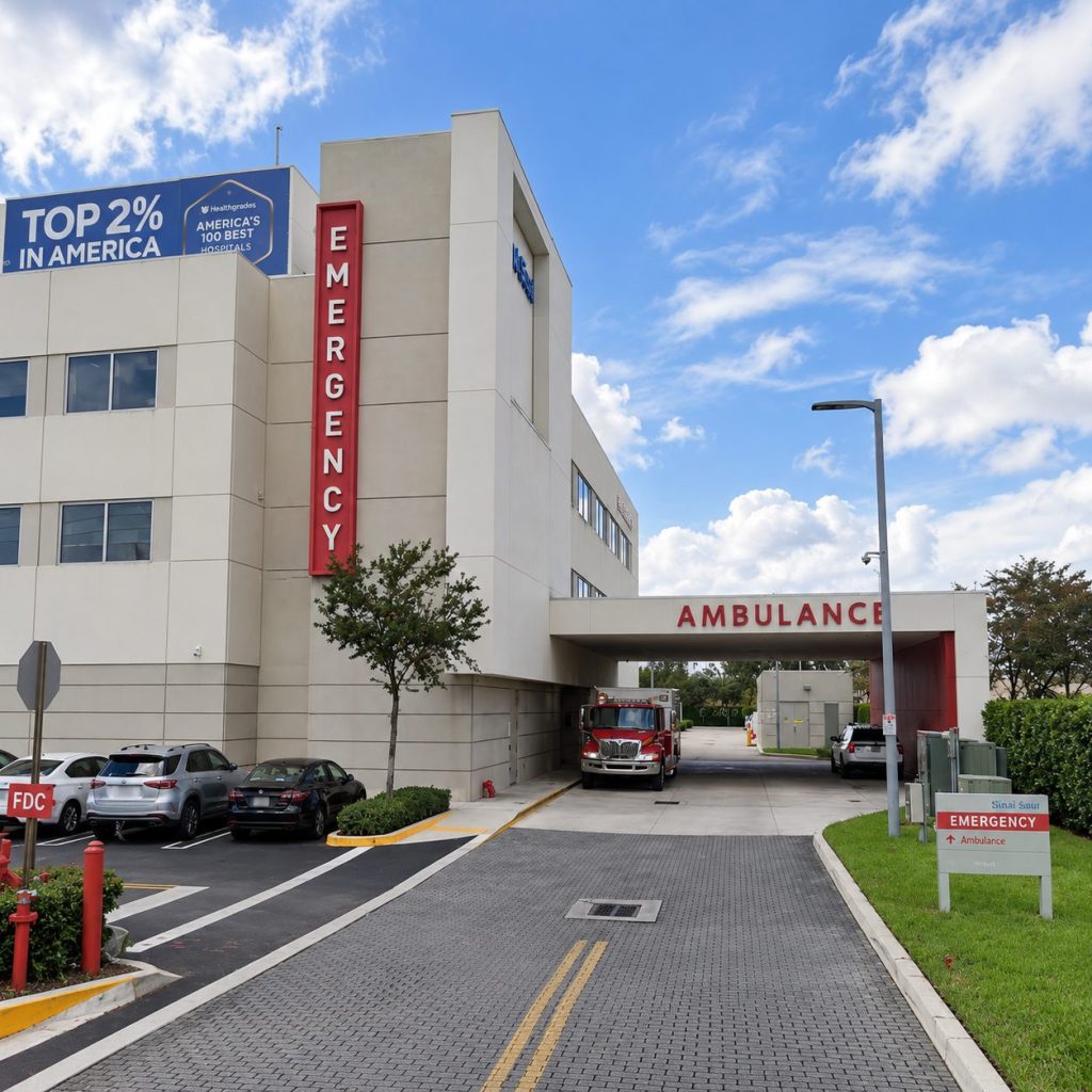 Mount Sinai Emergency ambulance entrance with multiple sign types
