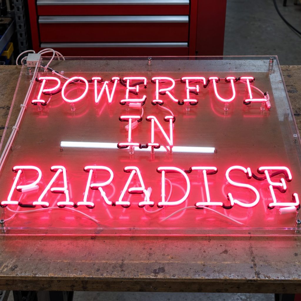 Powerful in Paradise neon sign