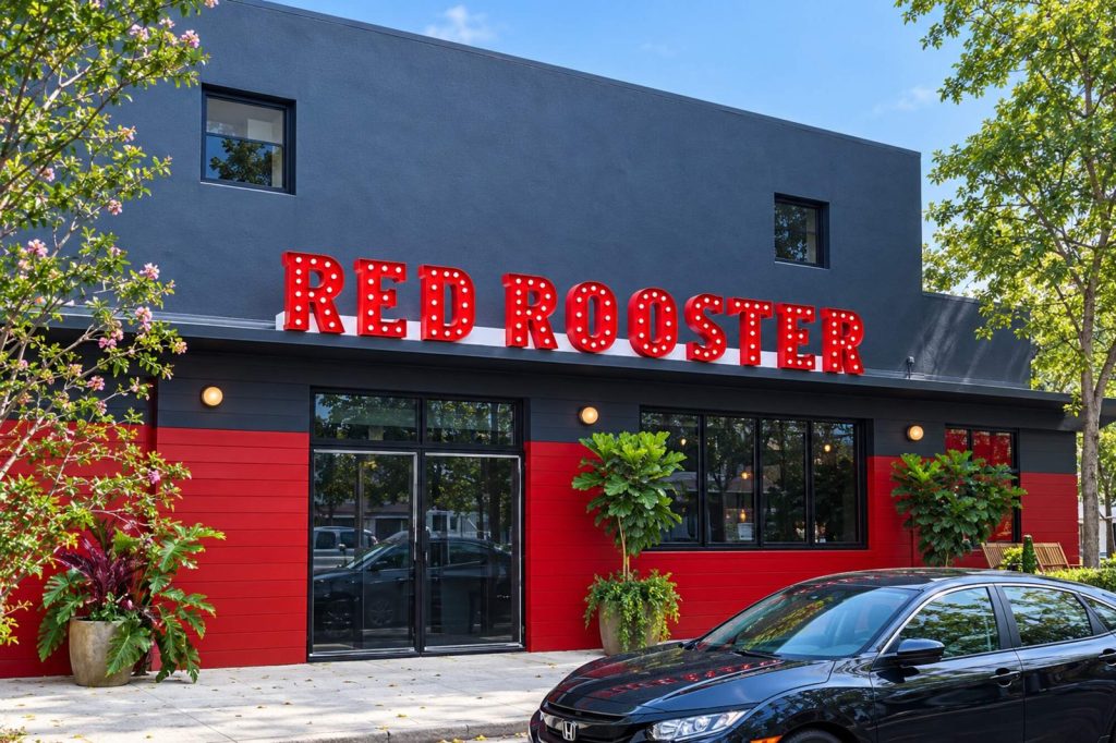 Red Rooster storefront with red marquee letters