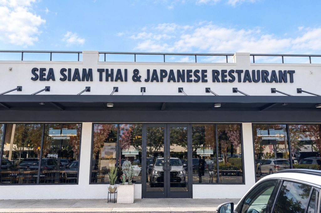 Sea Siam Thai & Japanese Restaurant channel letters on the storefront