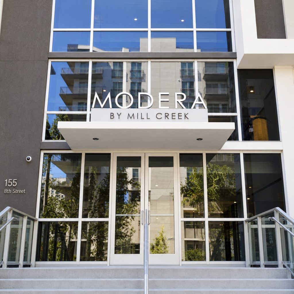 Modera by Mill Creek building entrance sign